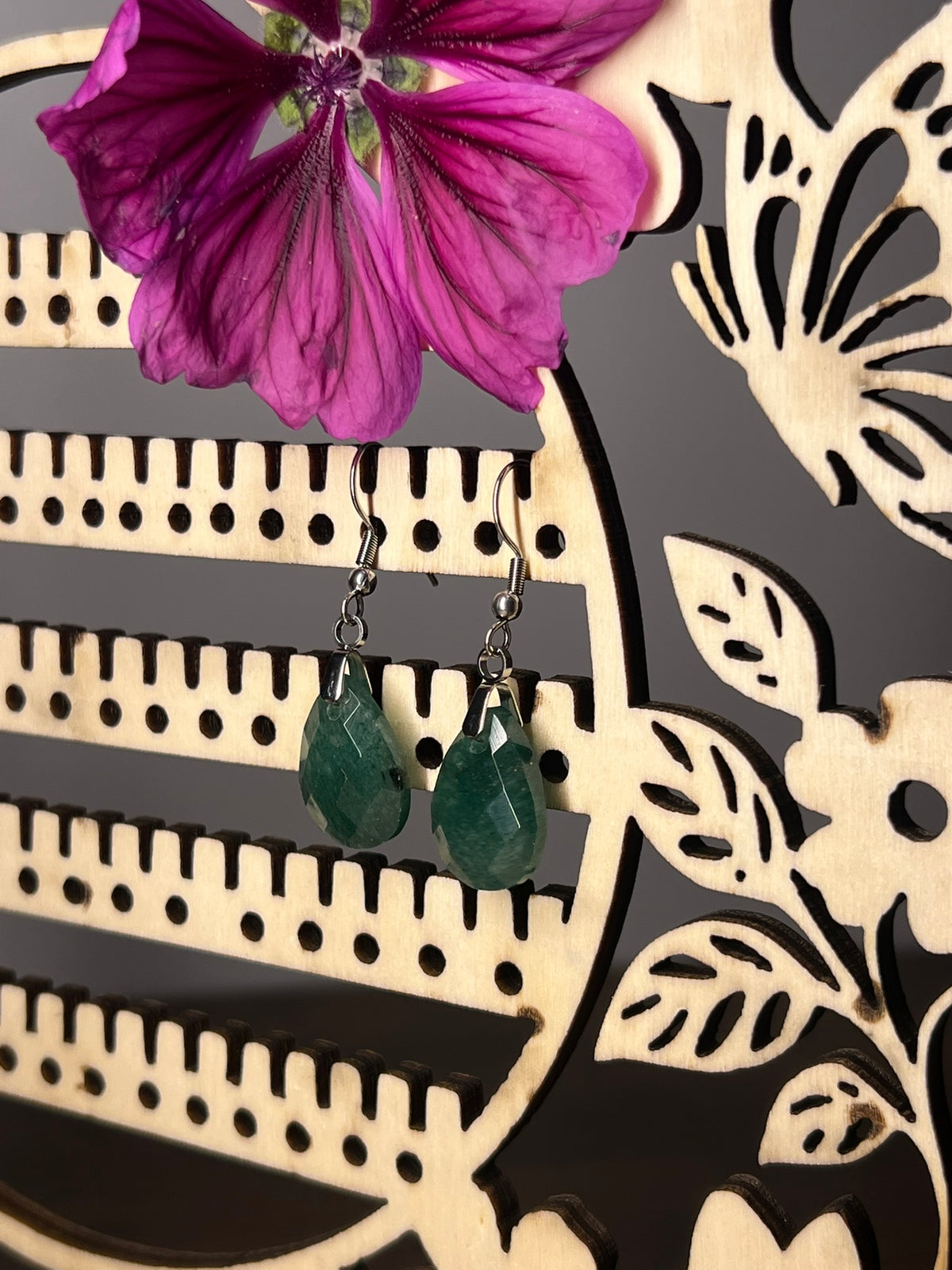 Boucles d'Oreilles Lyor Argentées – Aventurine Verte