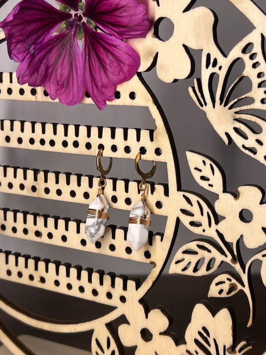 Boucles d'Oreilles Pointe - Howlite Blanche